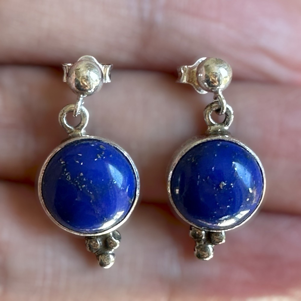 VTG Spencer Navajo Stud Dangle Earrings 0.75 Inch Lapis Lazuli 925 Sterling 4.3g